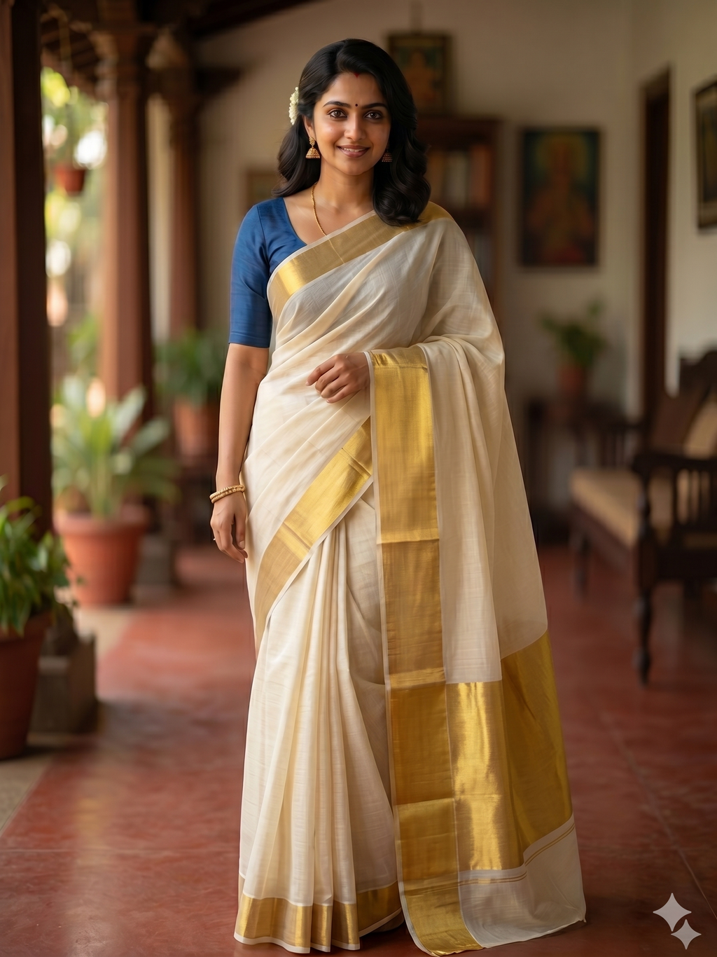 Traditional 8 inch Kasavu Kerala Saree