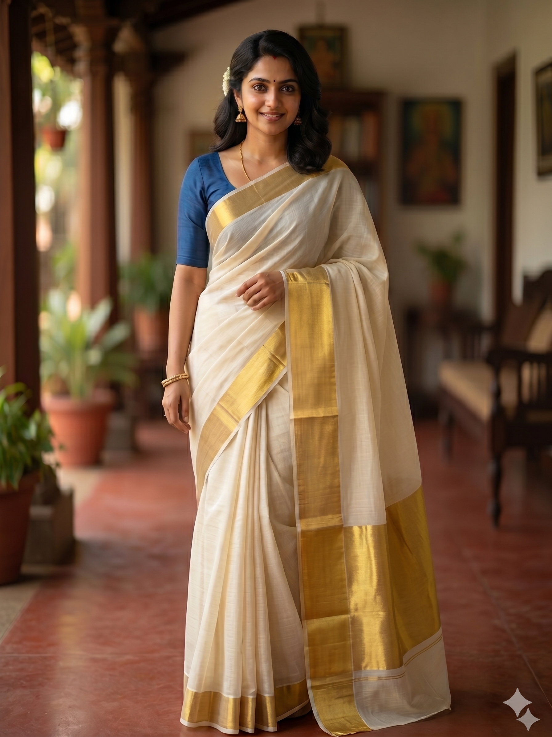 Traditional 8 inch Kasavu Kerala Saree
