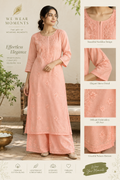 Peach Chanderi Silk Chikankari Kurti & Palazzo Set