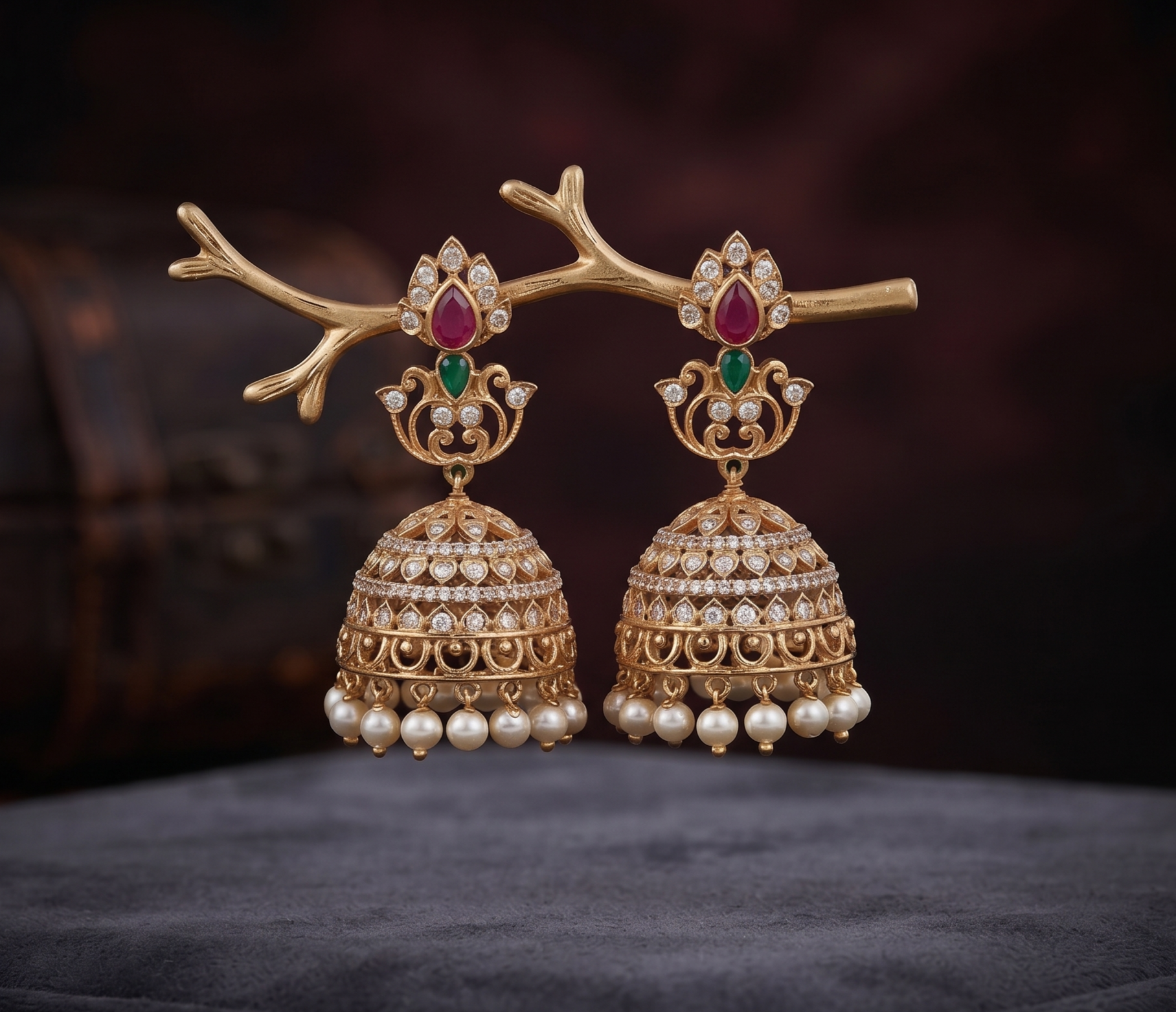 Regal Kundan & Pearl Jhumka