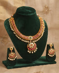 Aarohi Ruby & Pearl Gold-Plated Statement Necklace Set