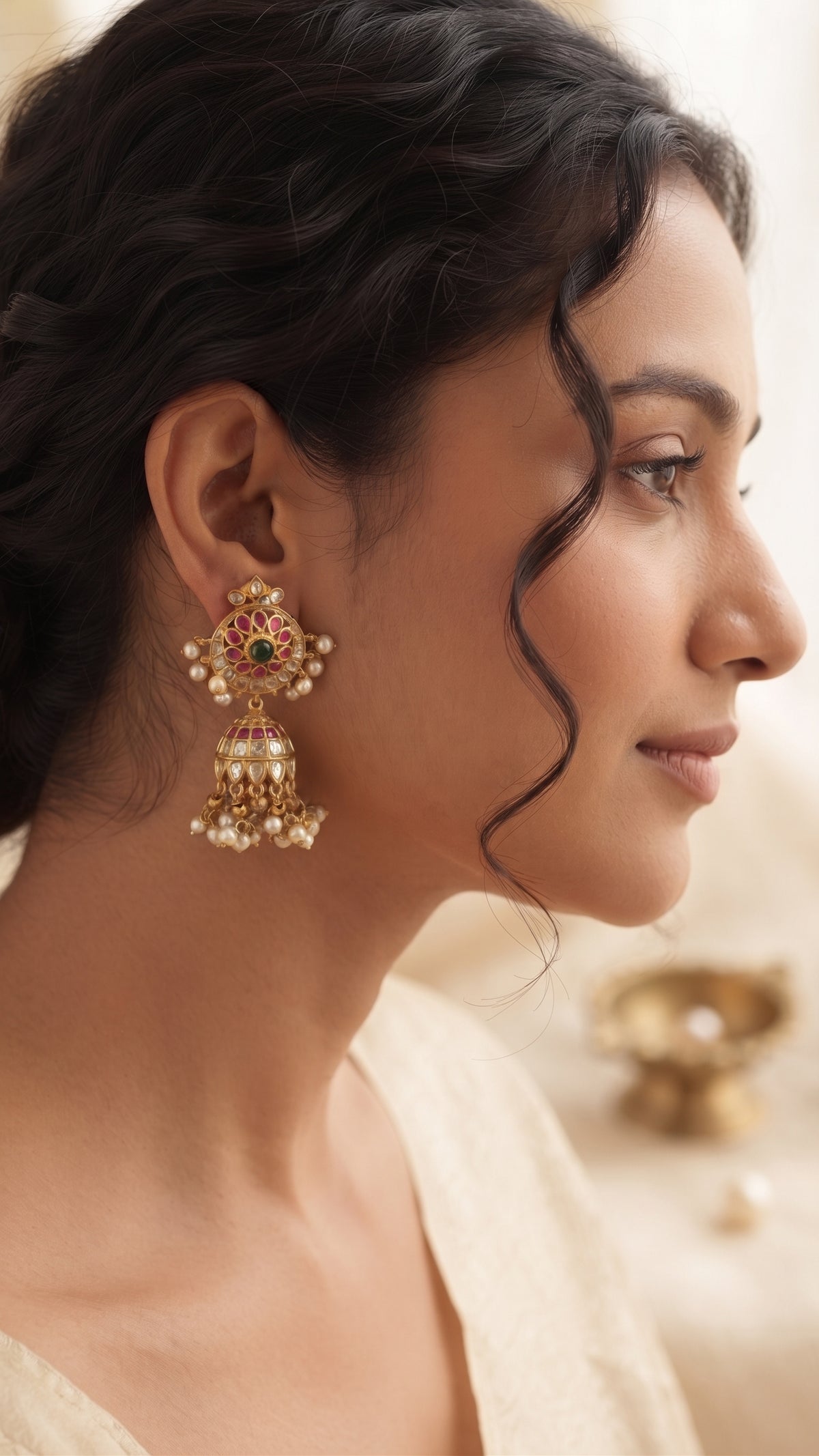Emerald & Ruby Polki Statement Jhumka Earrings