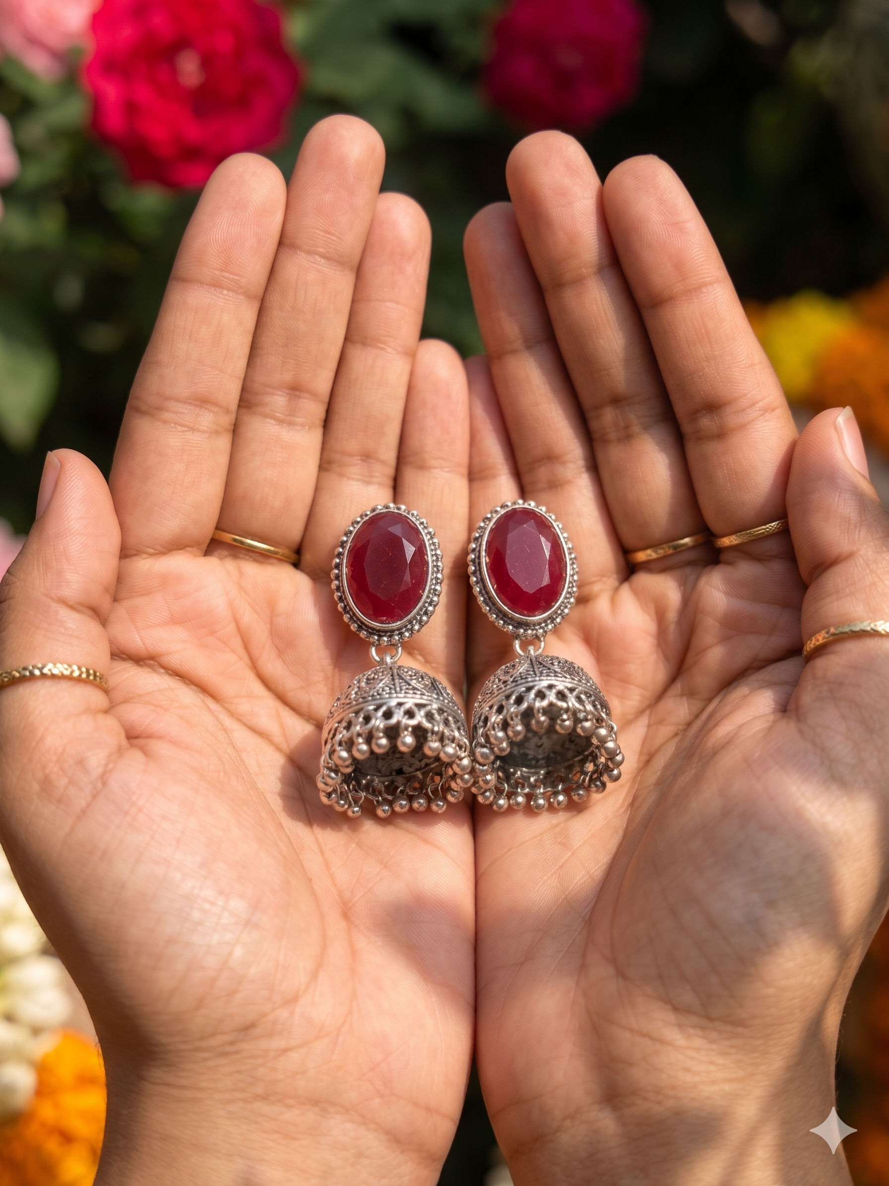 Antique Ruby Bloom Earrings