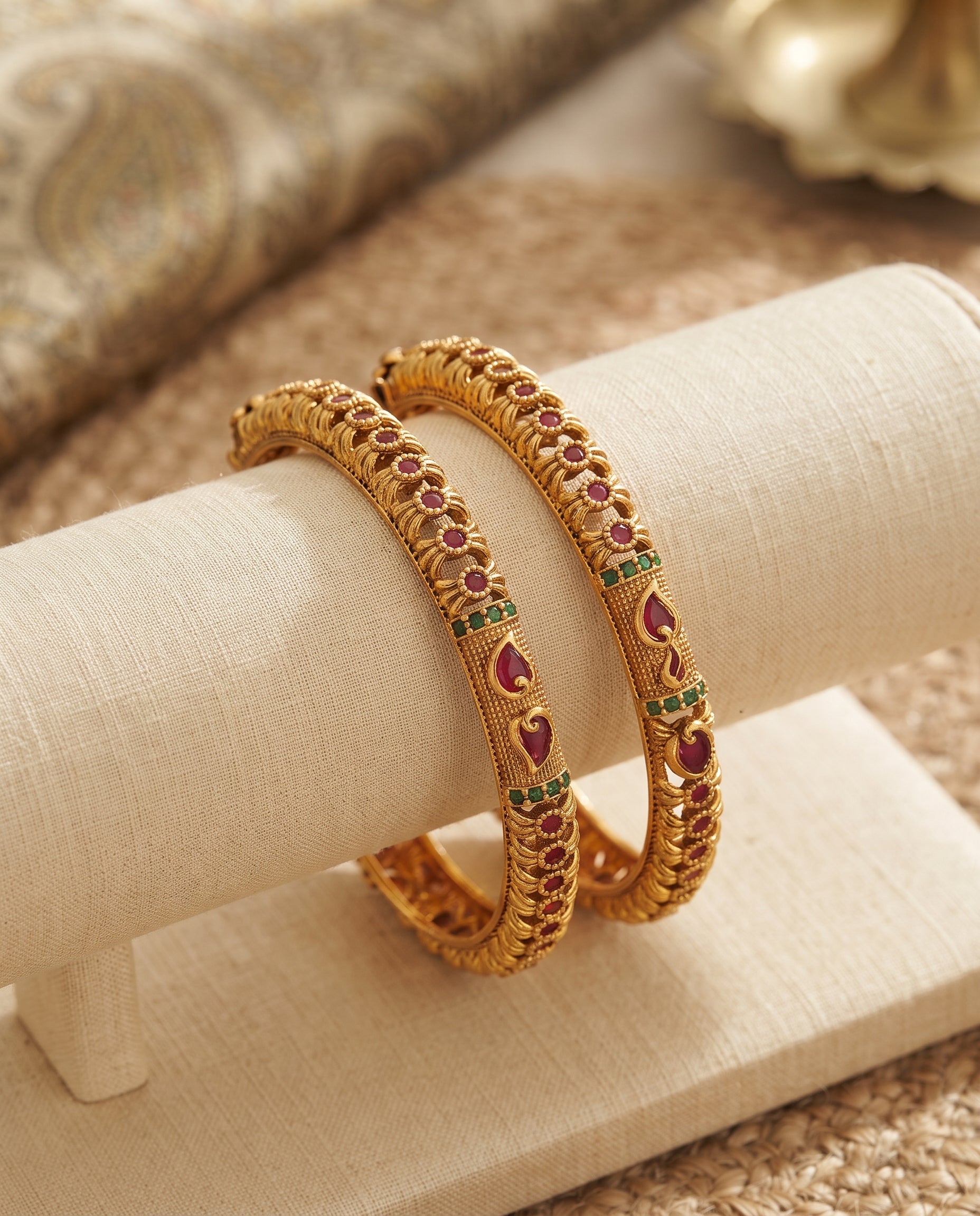 Traditional Ruby & Emerald Designer Bangle