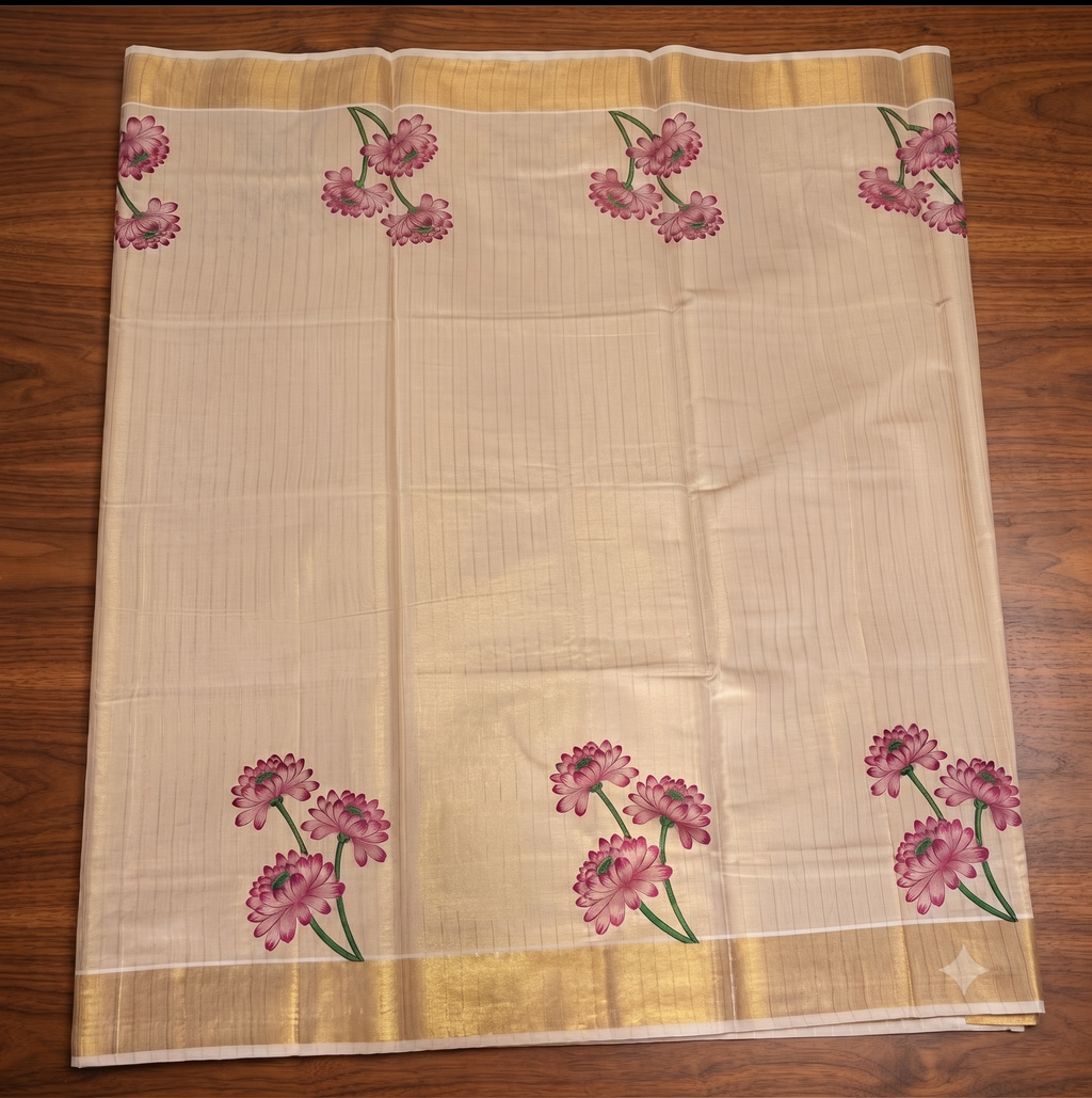 Dalia Printed Kerala Saree -Purple