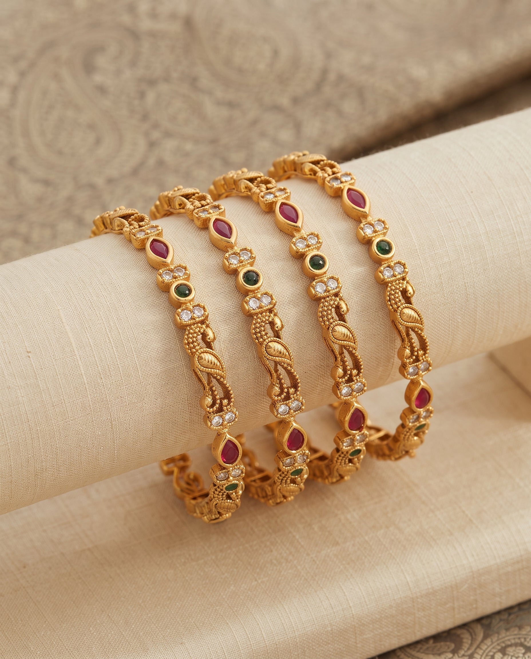 Antique Gold-Finished Peacock Motif Bangles