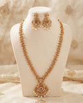 Antique Gold Long Necklace Set with Ruby