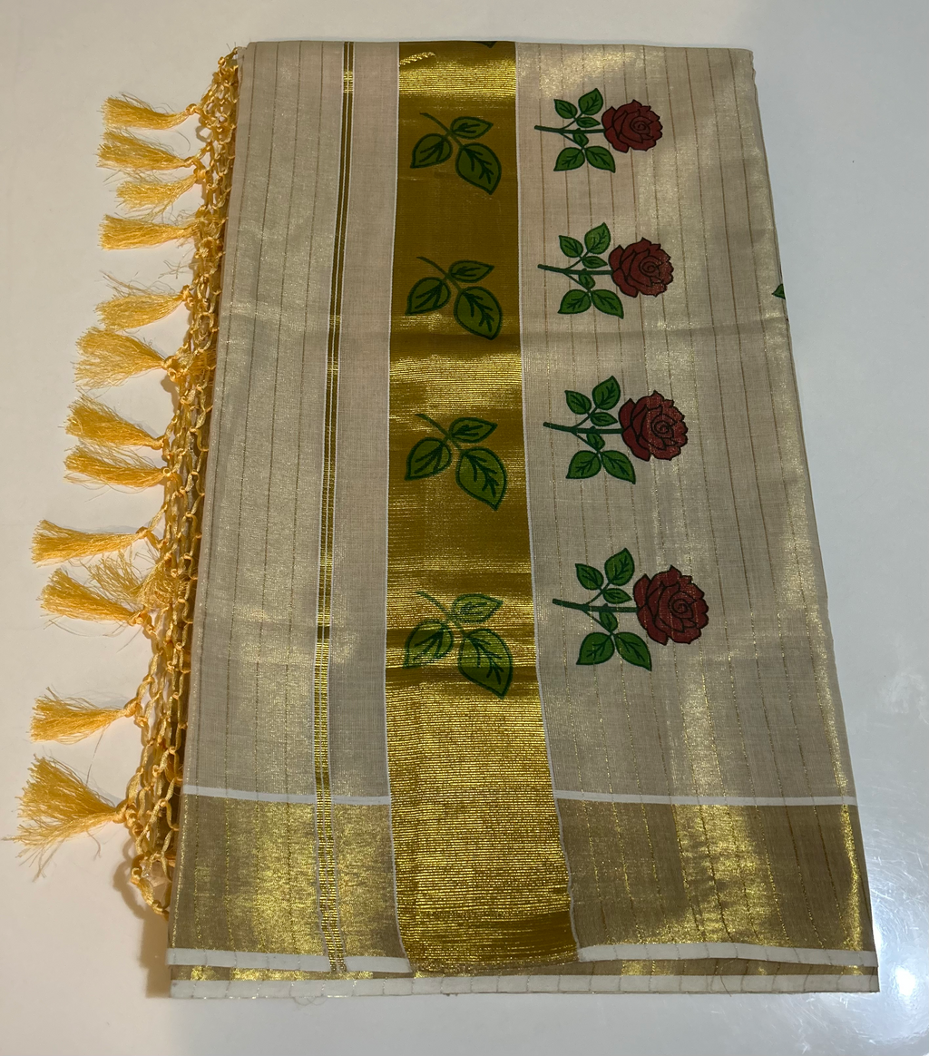 Tissue Rose Mural Saree