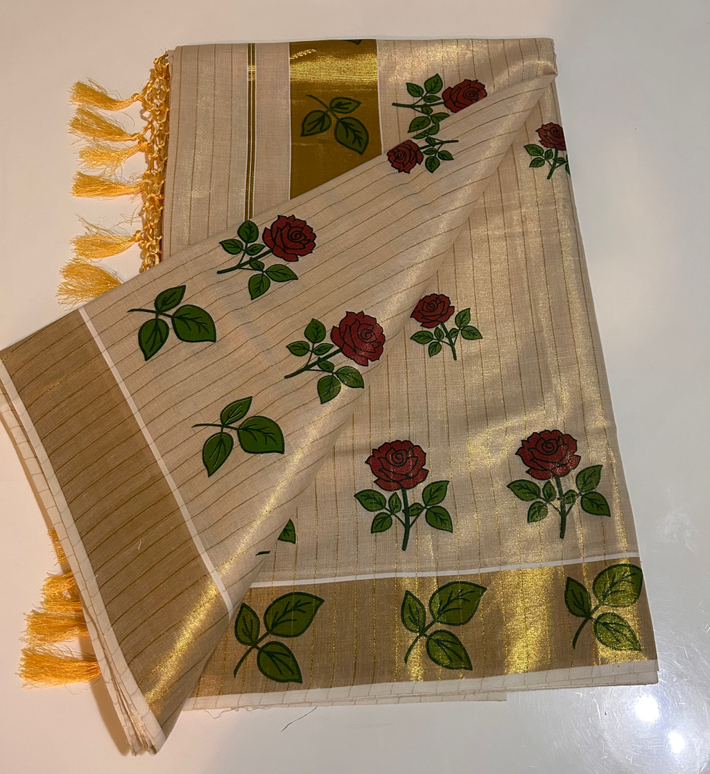 Tissue Rose Mural Saree