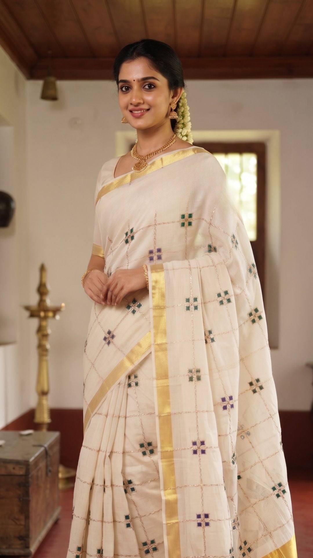 Kerala Cotton with Gold Zari