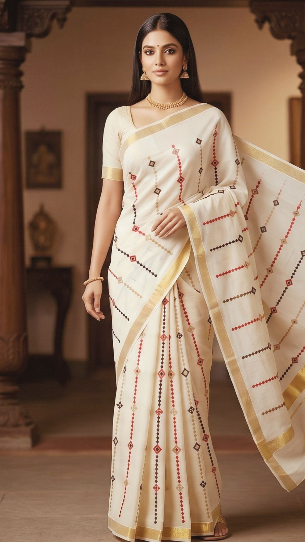 Printed Saree with Golden Border