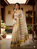 Tissue Handpainted and embroidered saree