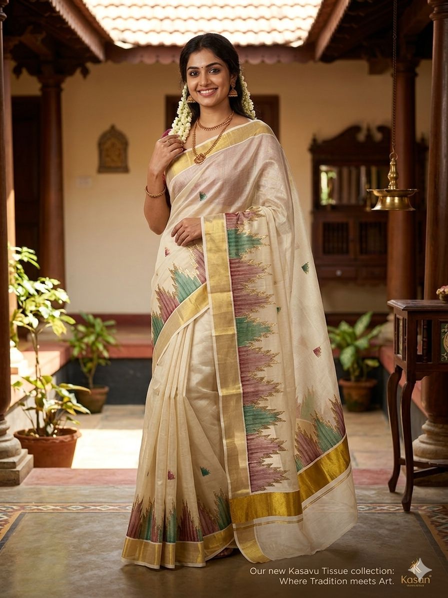 Tissue Handpainted and embroidered saree