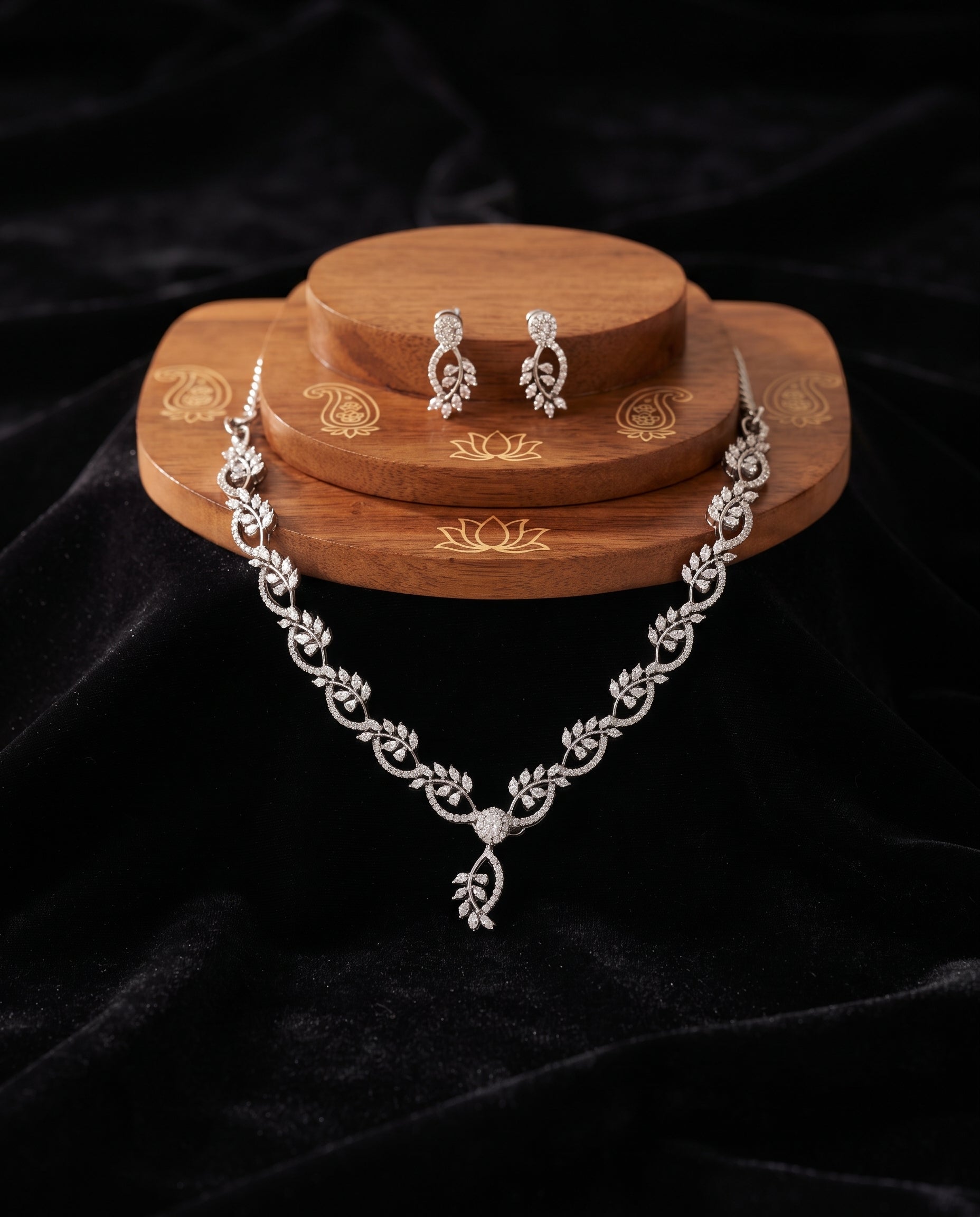 Elegant Floral CZ Necklace & Earrings Set