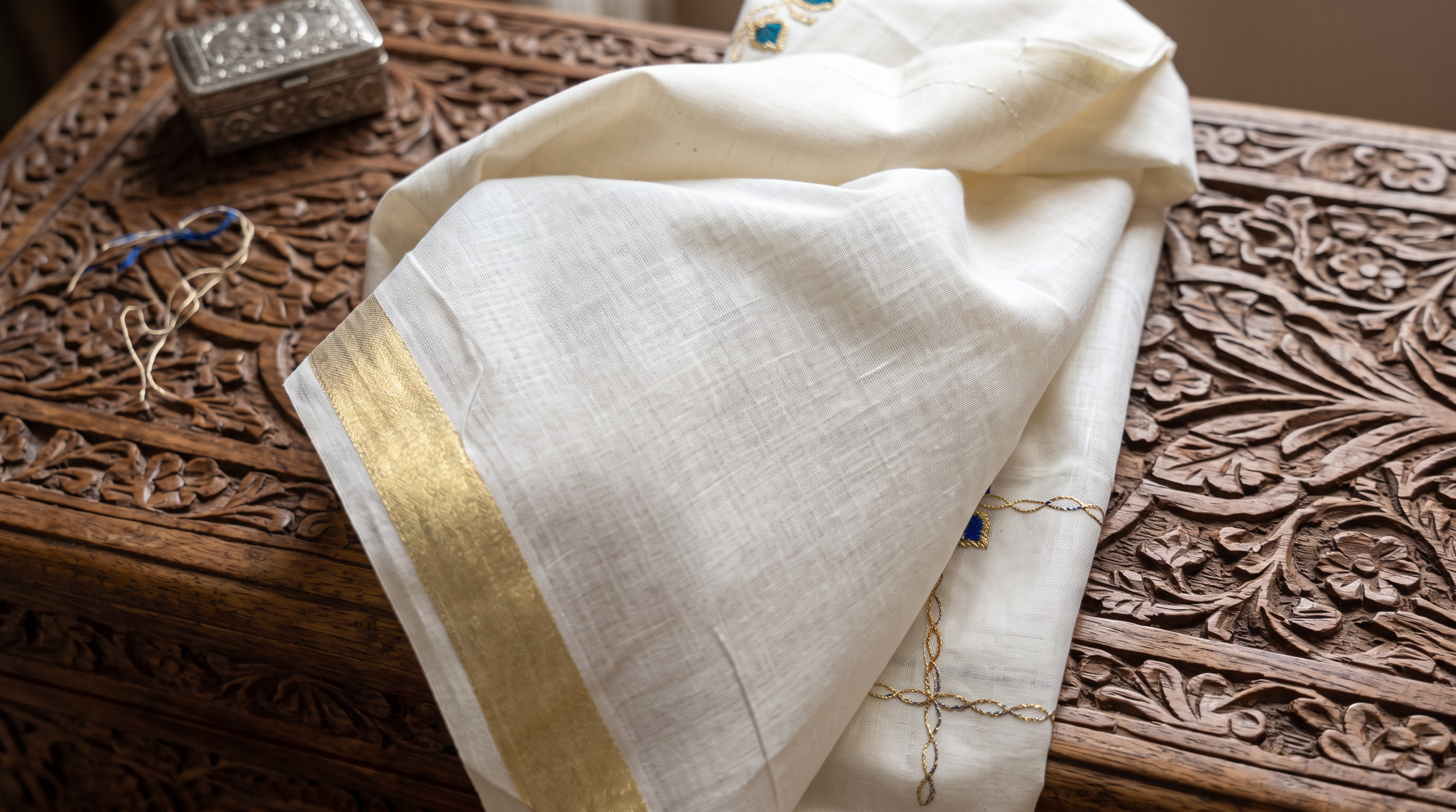 Kerala Cotton with Gold Zari