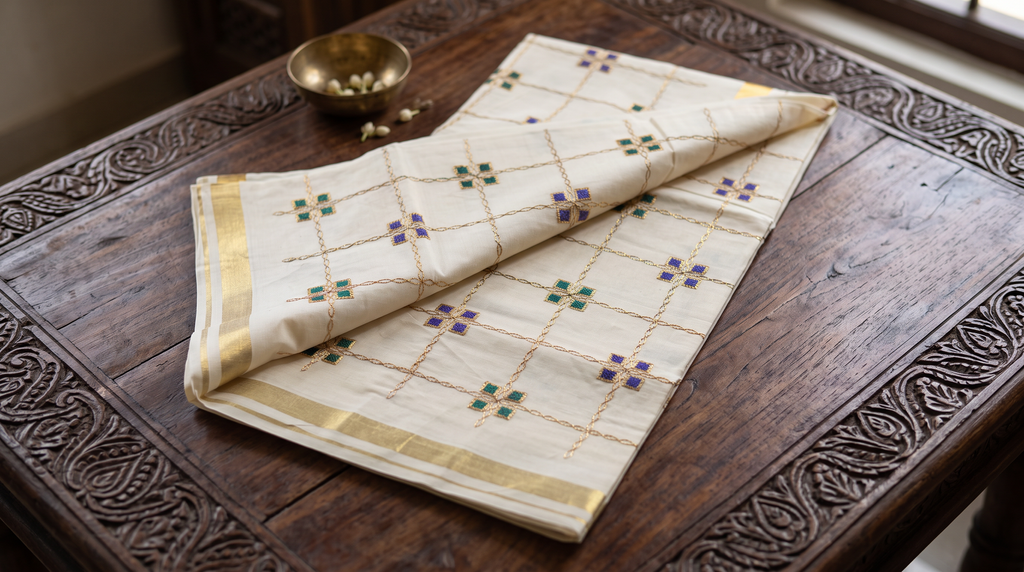 Kerala Cotton with Gold Zari