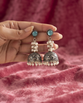 Oxidized Silver Turquoise Stone & Pearl Cluster Jhuma