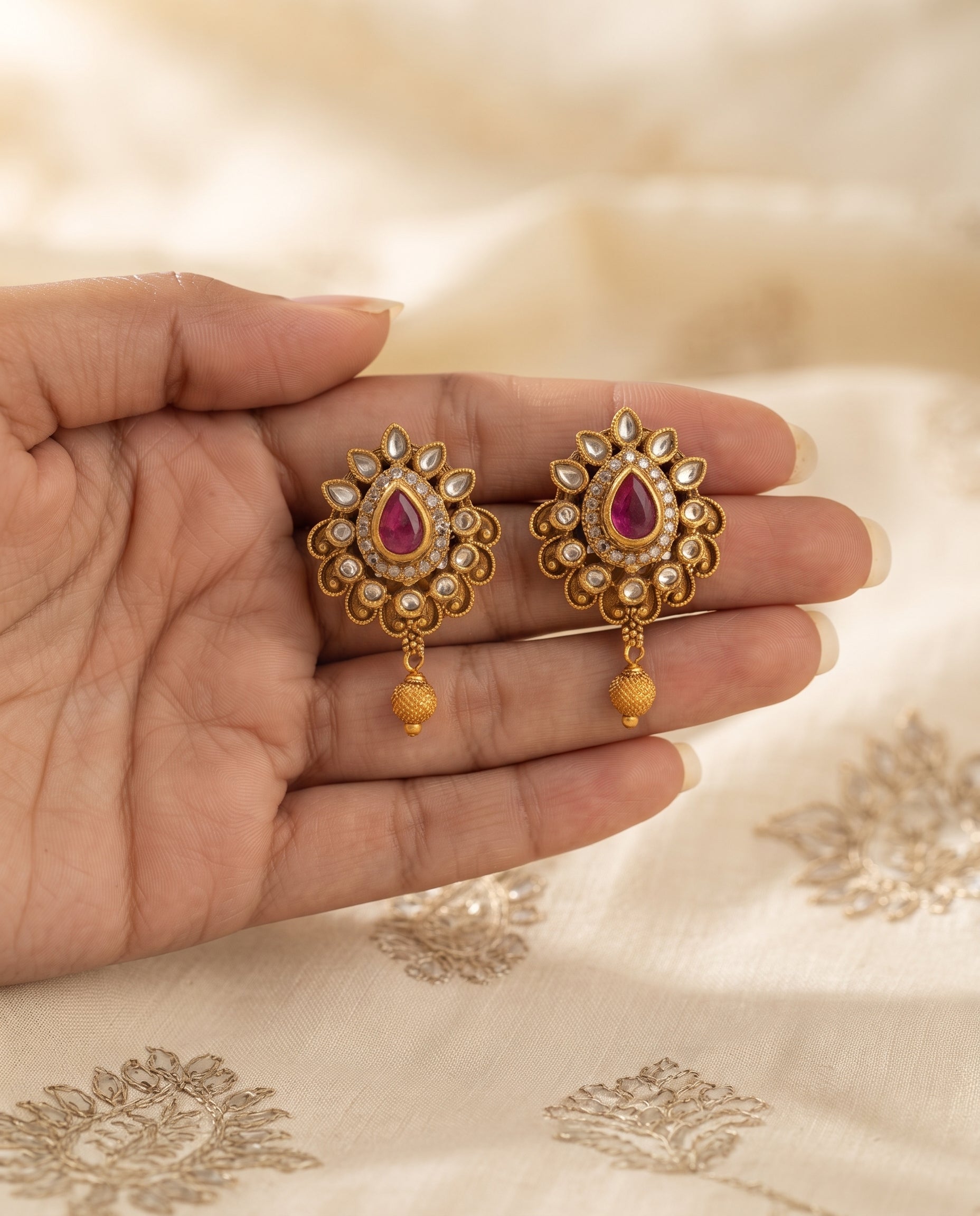 Royal Ruby Polki Stud Earrings