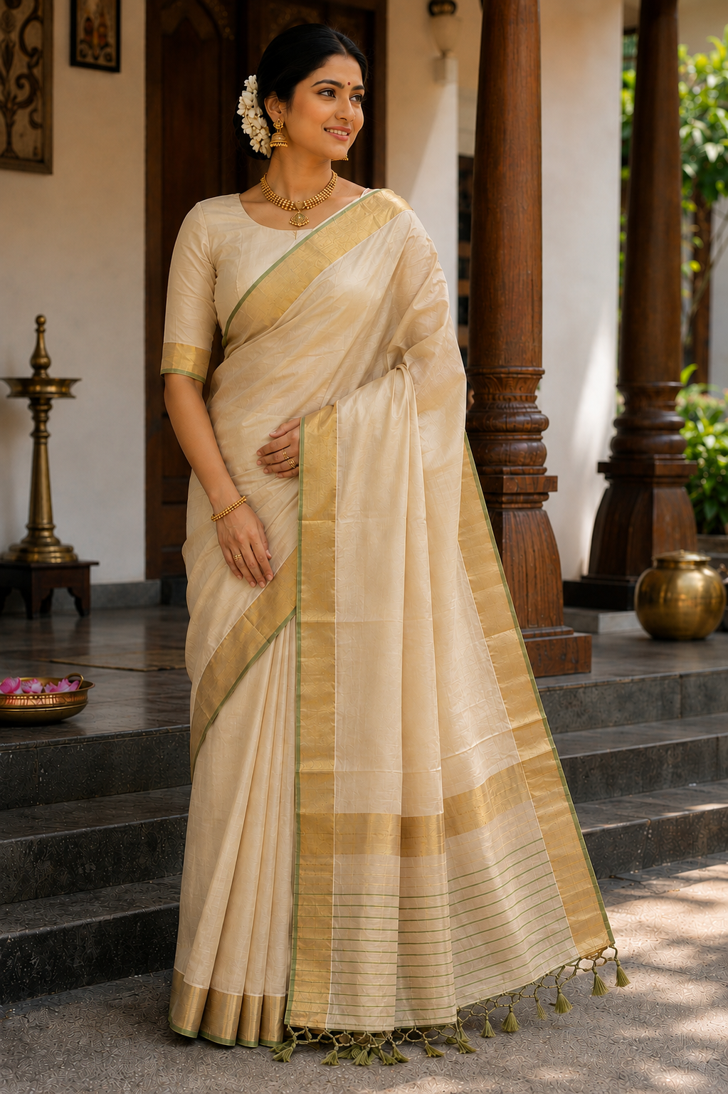 Tissue Saree with Fancy stripes palliu