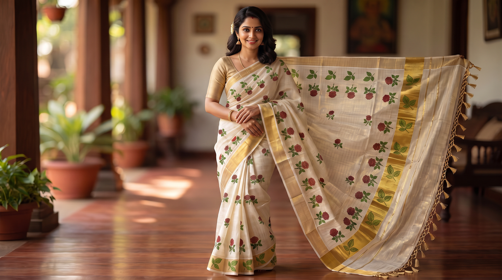 Tissue Rose Mural Saree