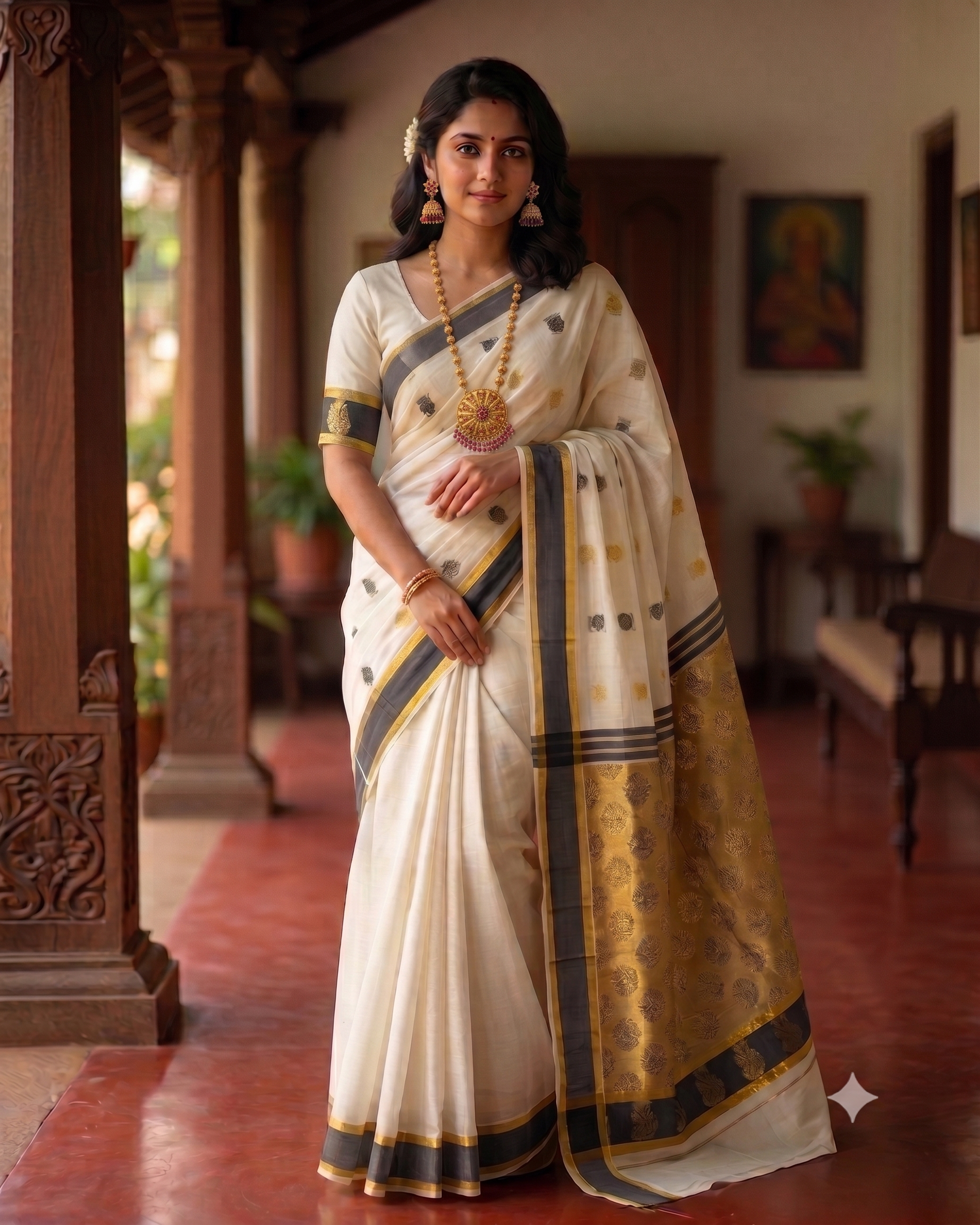 Cotton jacquard B-komma saree