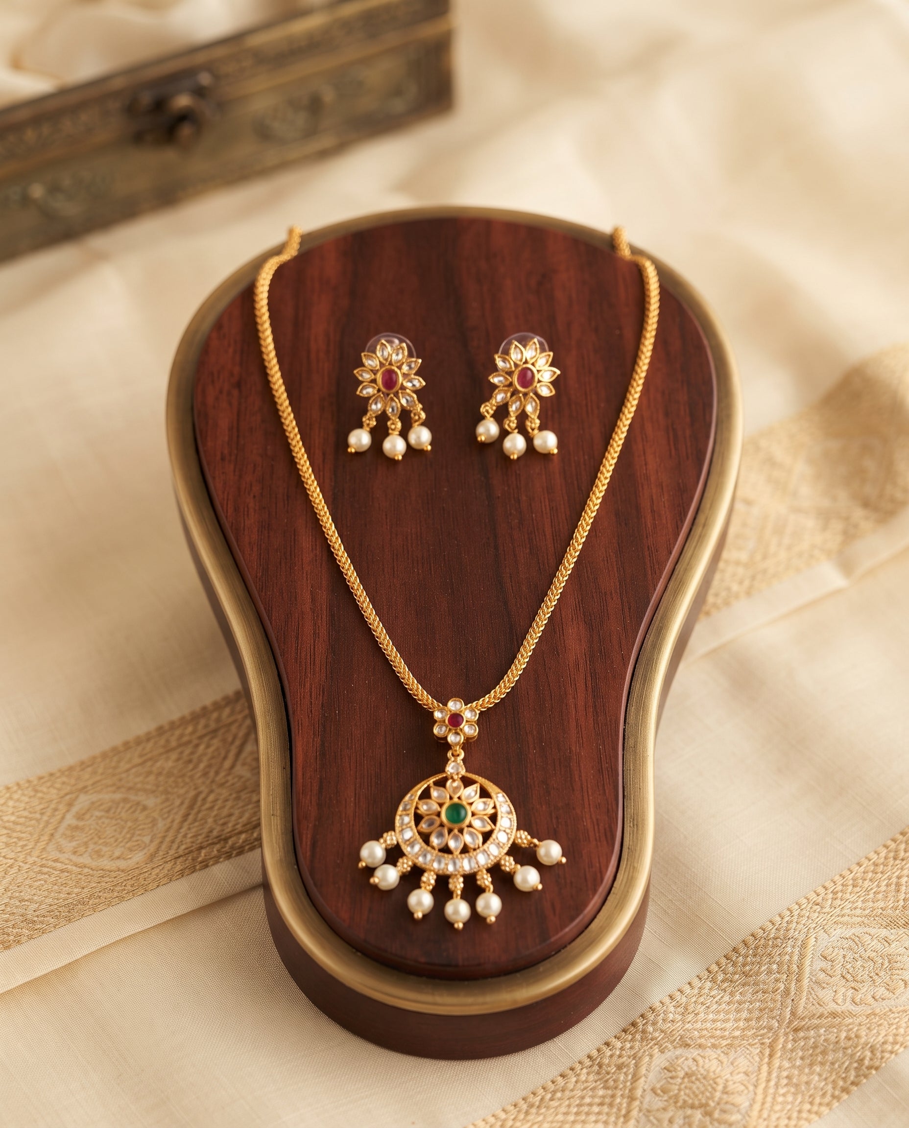 Gold-Tone Pendant Necklace & Earrings Set