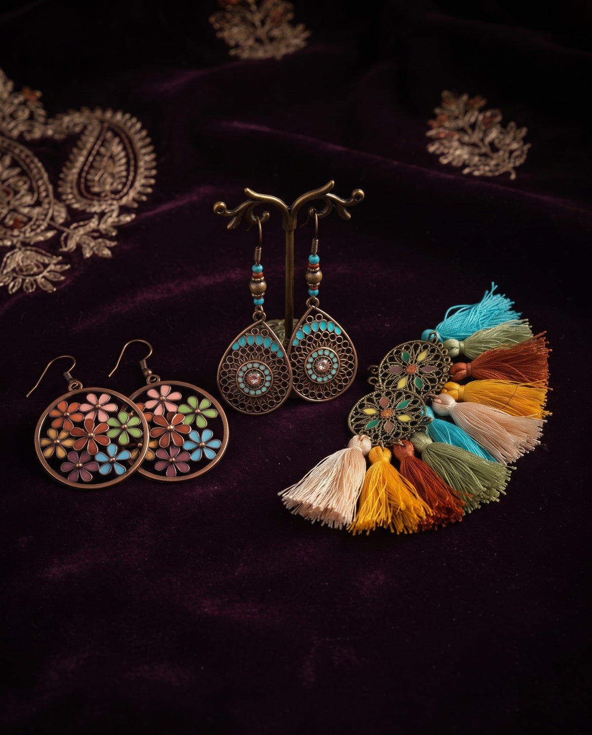 Boho-Chic Multi-Style Enamel & Tassel Earring Collection