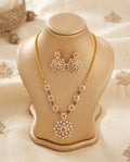 Golden Ruby & Crystal Floral Cluster Necklace & Earrings Set