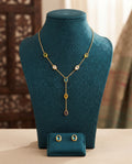Golden Multi-Color Gemstone Station Y-Necklace & Earrings Set