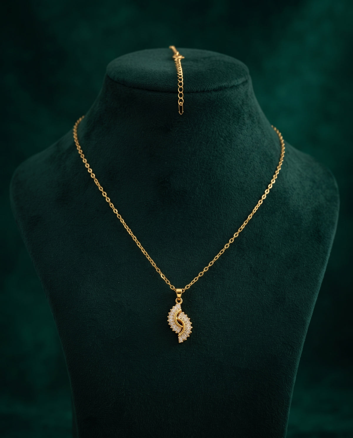 Golden Swirl Crystal Accent Dainty Necklace