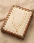 Golden Layered Emerald-Cut Stone Double-Chain Necklace
