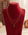 Golden Layered Emerald Green Gemstone Double-Chain Necklace
