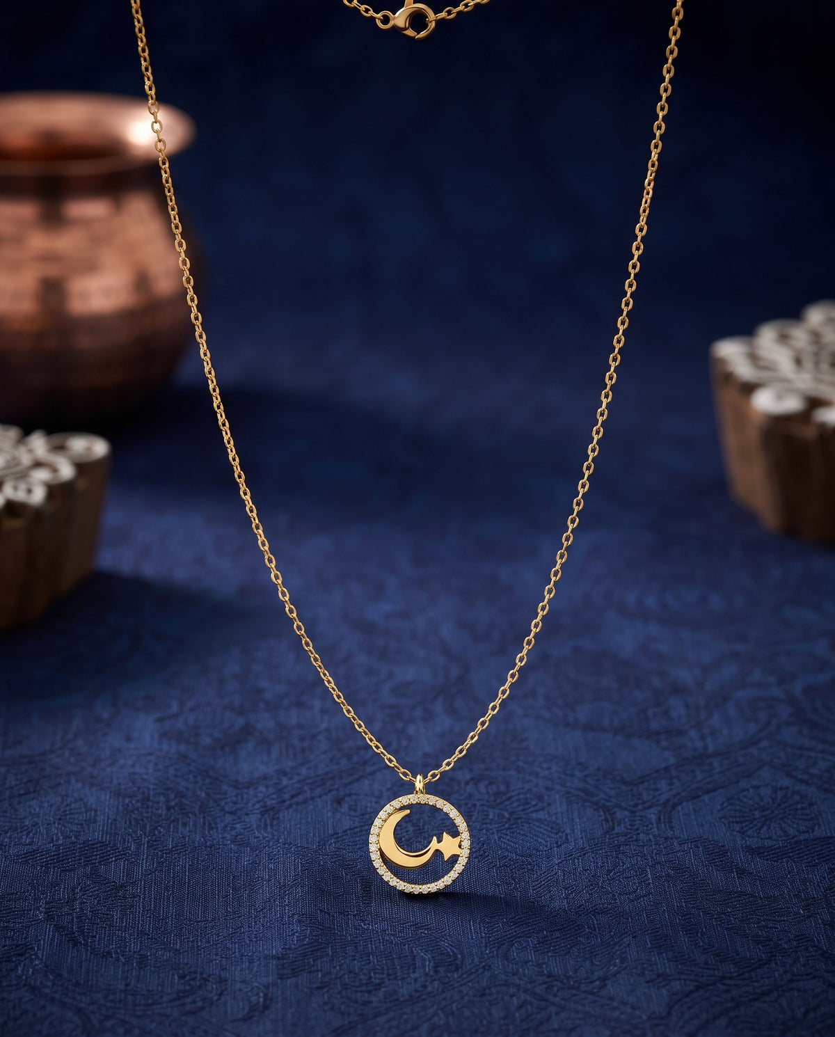 Golden Celestial Crescent Moon & Star Dainty Necklace