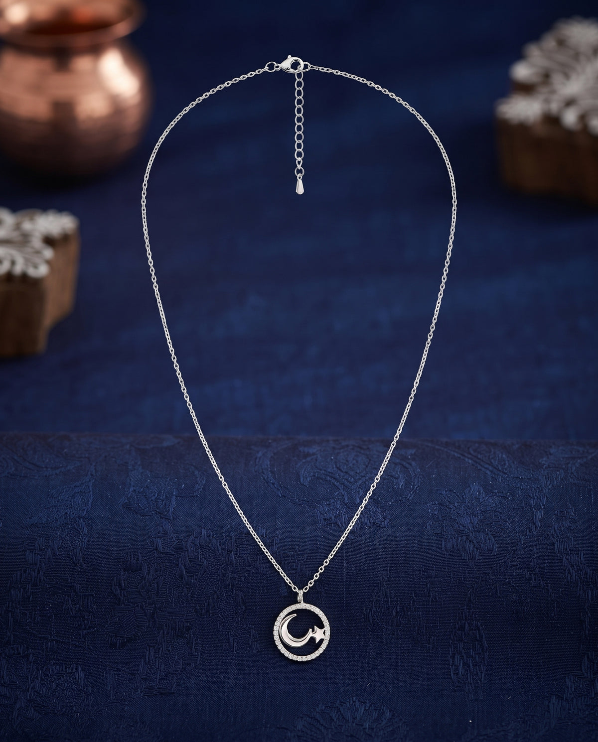 Silver Celestial Crescent Moon & Star Dainty Necklace
